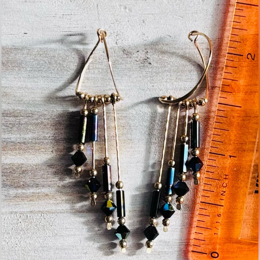 vintage boho Gold and Black Beaded Earrings